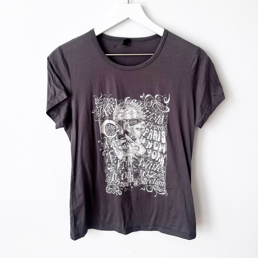 Vintage Y2K Karl Lagerfeld T-Shirt Size L Baby Tee Art To Wear Graphic Paris